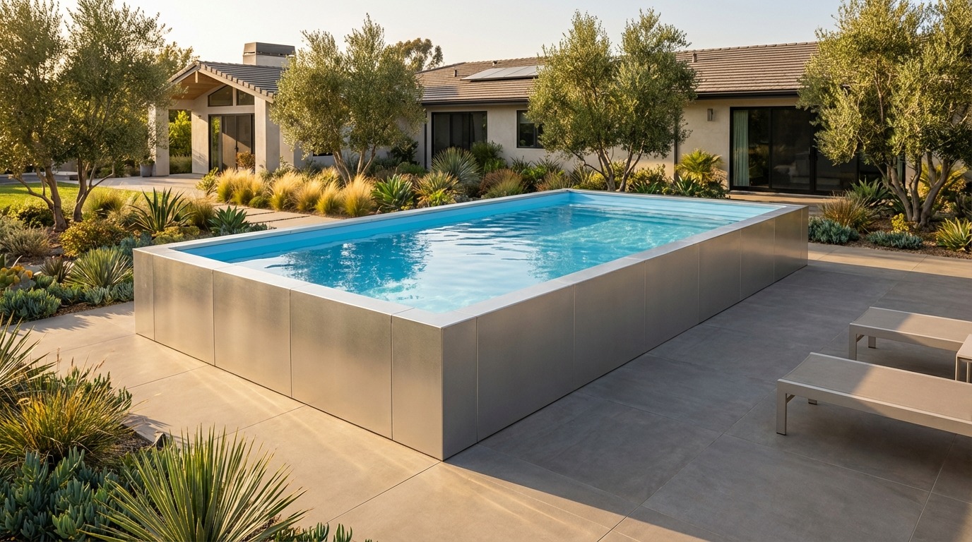 16 x 28 Platinum Silver Aqua Blue Architectural Pool