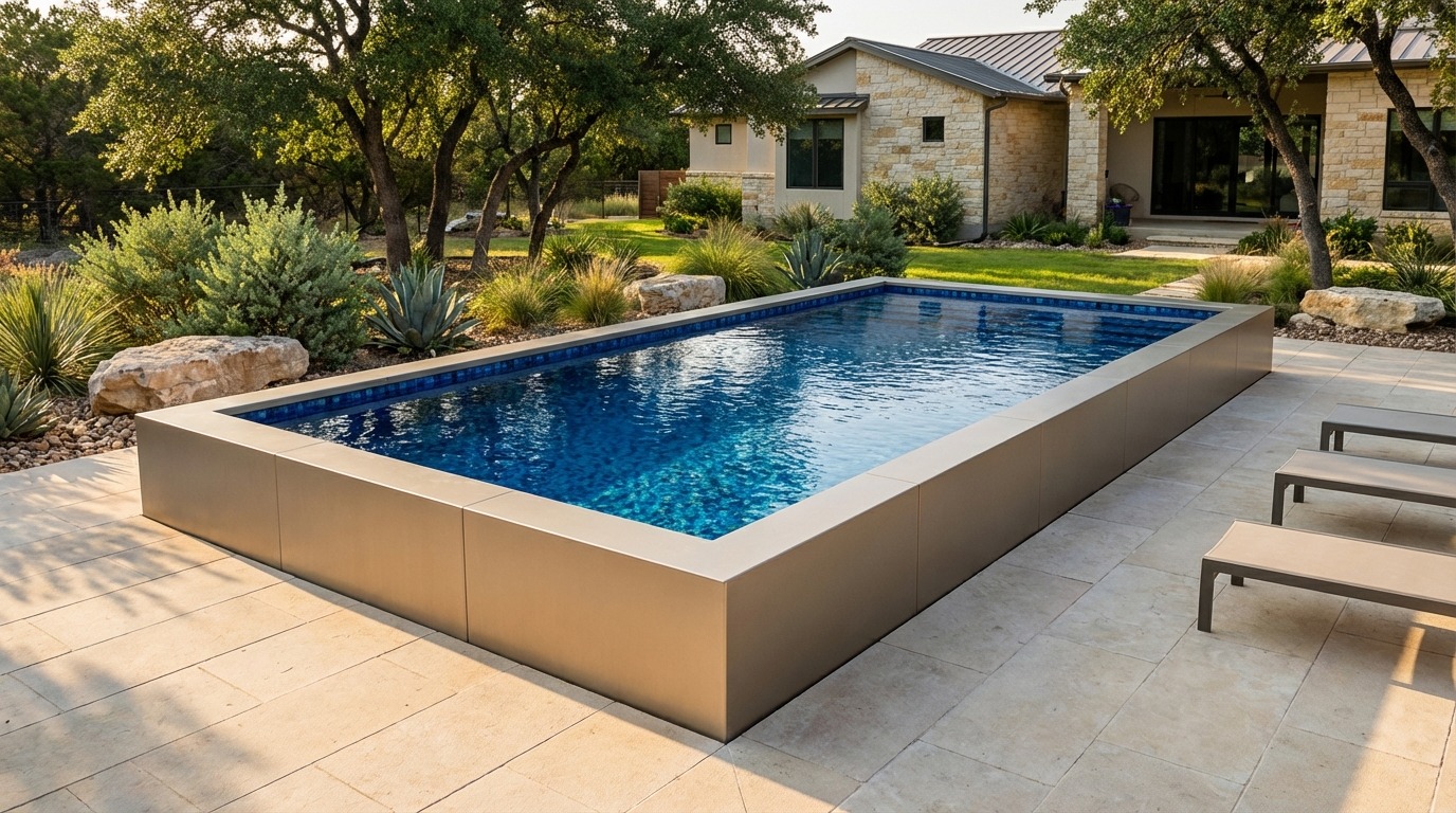 16 x 32 Champagne Mist Mystic Blue Architectural Pool