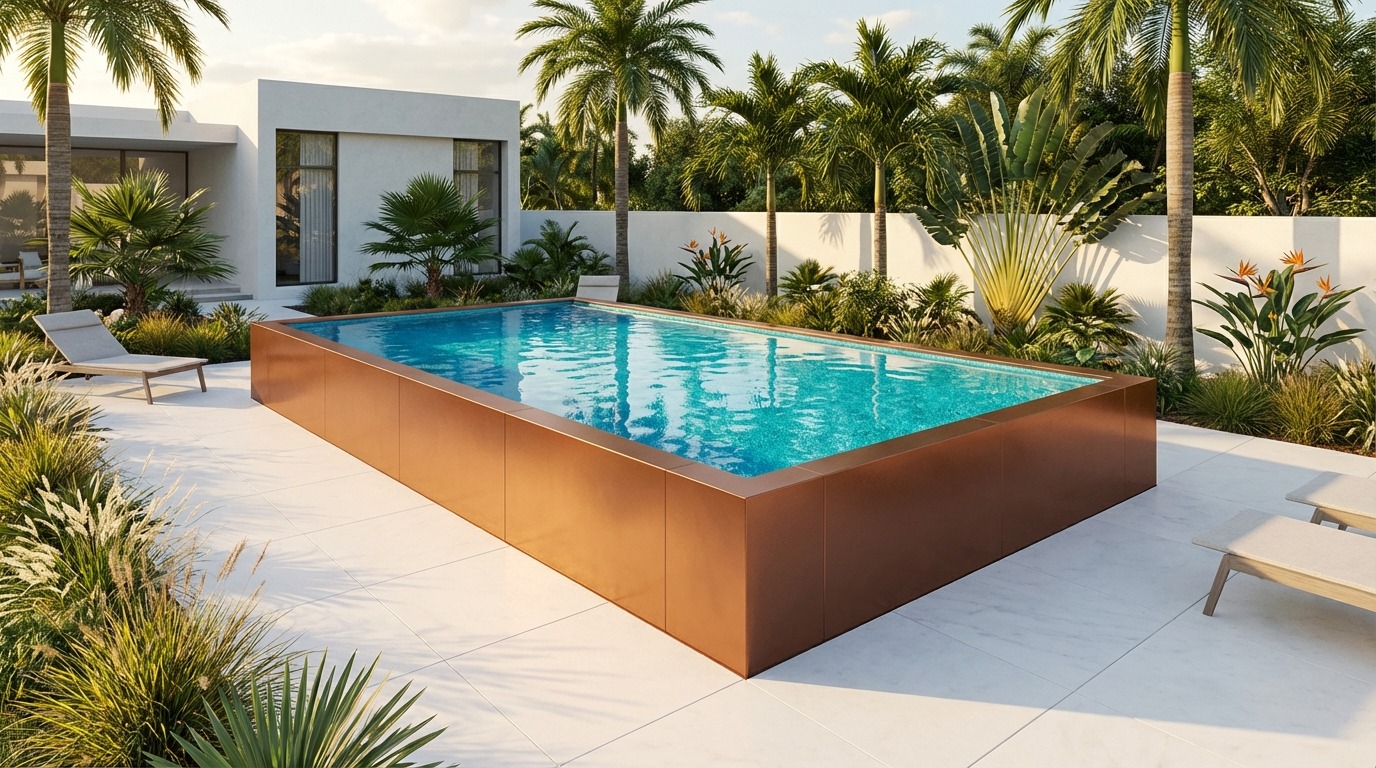 16 x 32 Espresso Copper Blue Topaz Architectural Pool