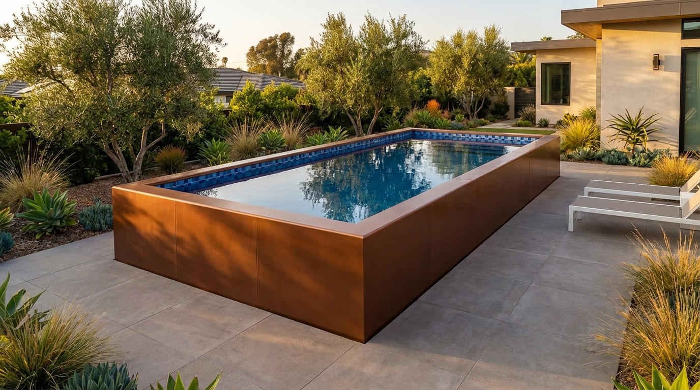 16 x 32 Espresso Copper Mystic Blue Architectural Pool
