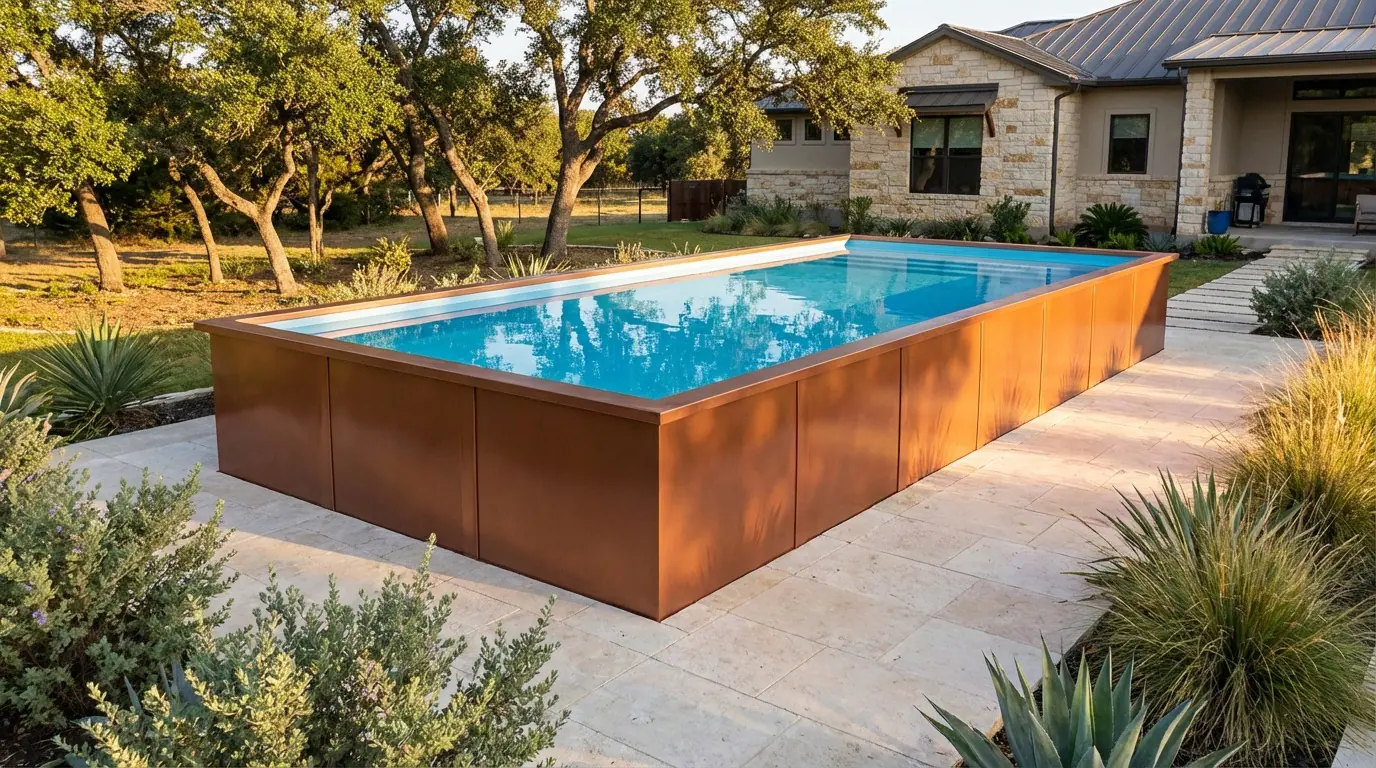 16 x 32 Espresso Copper Aqua Blue Architectural Pool