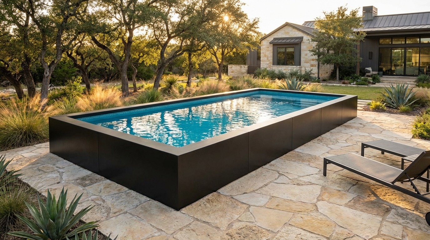 16 x 32 Midnight Black Blue Topaz Architectural Pool