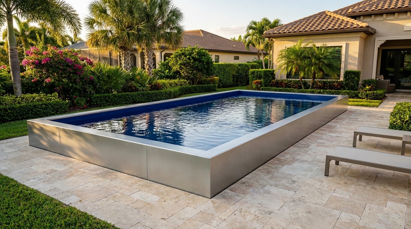 16 x 32 Platinum Silver Deep Sea Blue Architectural Pool