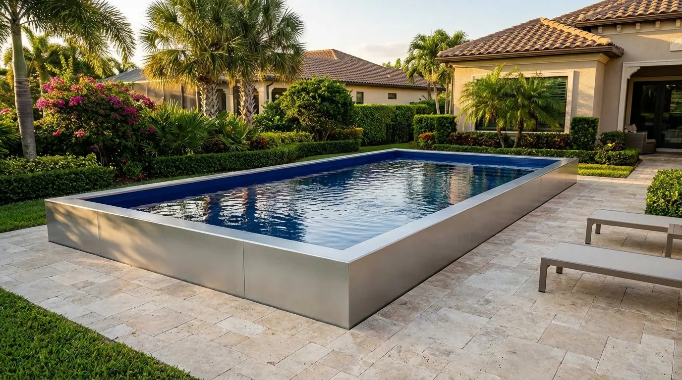 16 x 32 Platinum Silver Deep Sea Blue Architectural Pool