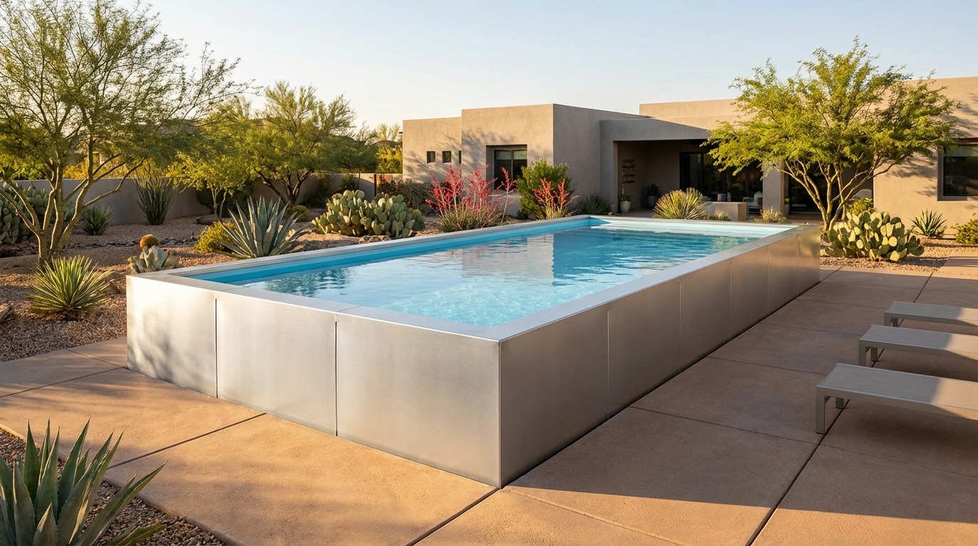 16 x 32 Platinum Silver Aqua Blue Architectural Pool