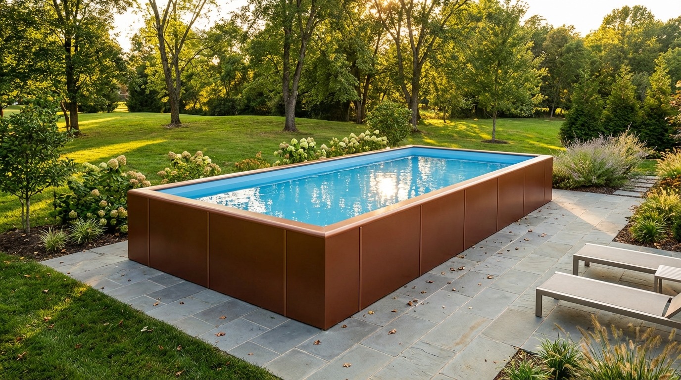 16 x 36 Espresso Copper Aqua Blue Architectural Pool