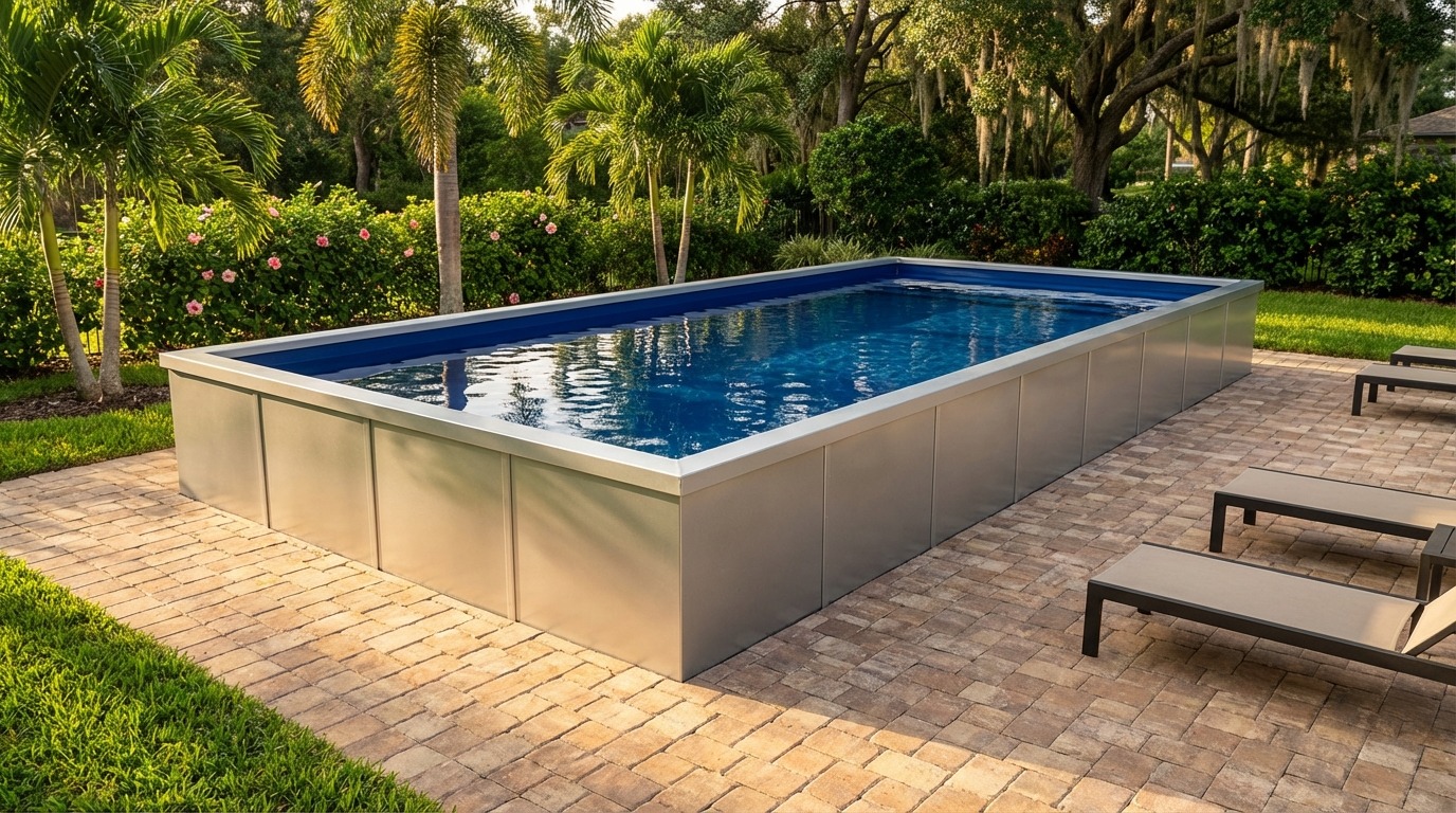 16 x 36 Platinum Silver Deep Sea Blue Architectural Pool