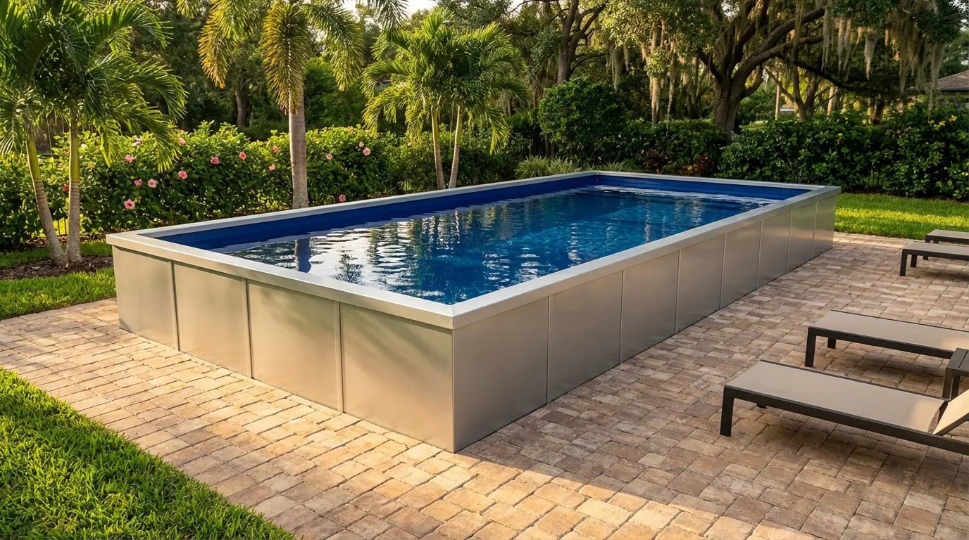 16 x 36 Platinum Silver Deep Sea Blue Architectural Pool