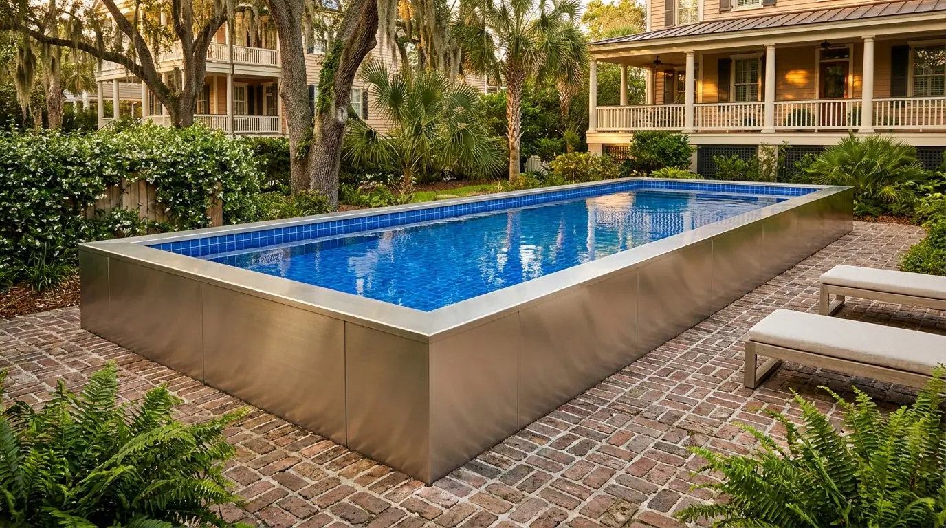 16x40 Champagne Mist with Matrix Blue Steel Pool