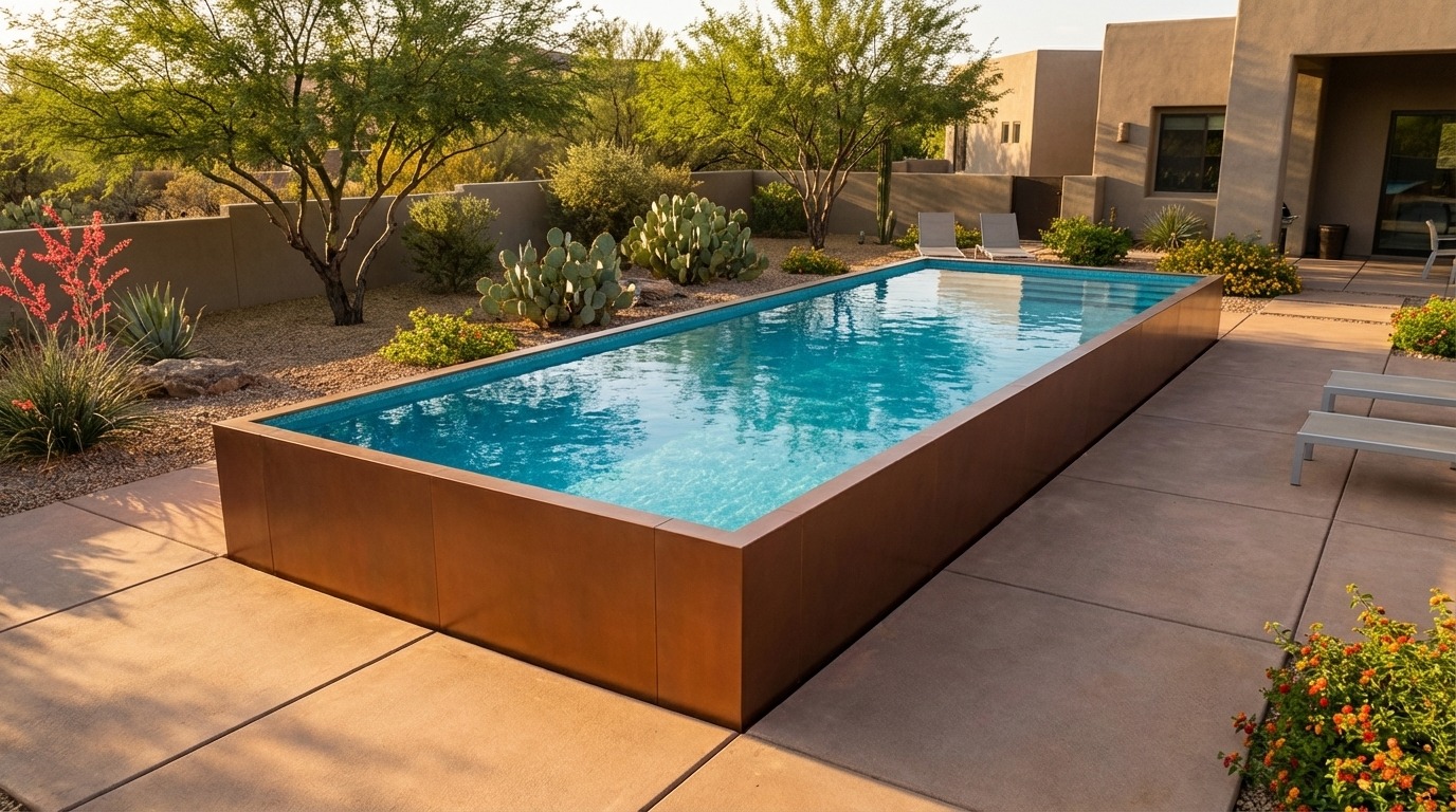 16 x 44 Espresso Copper Blue Topaz Architectural Pool