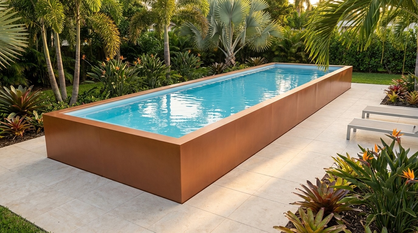 16 x 44 Espresso Copper Aqua Blue Architectural Pool