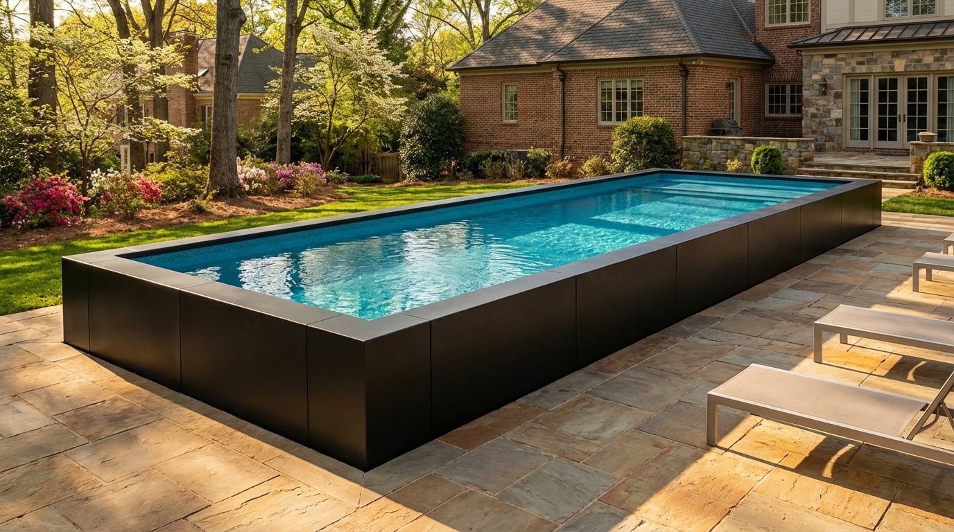 16 x 44 Midnight Black Blue Topaz Architectural Pool