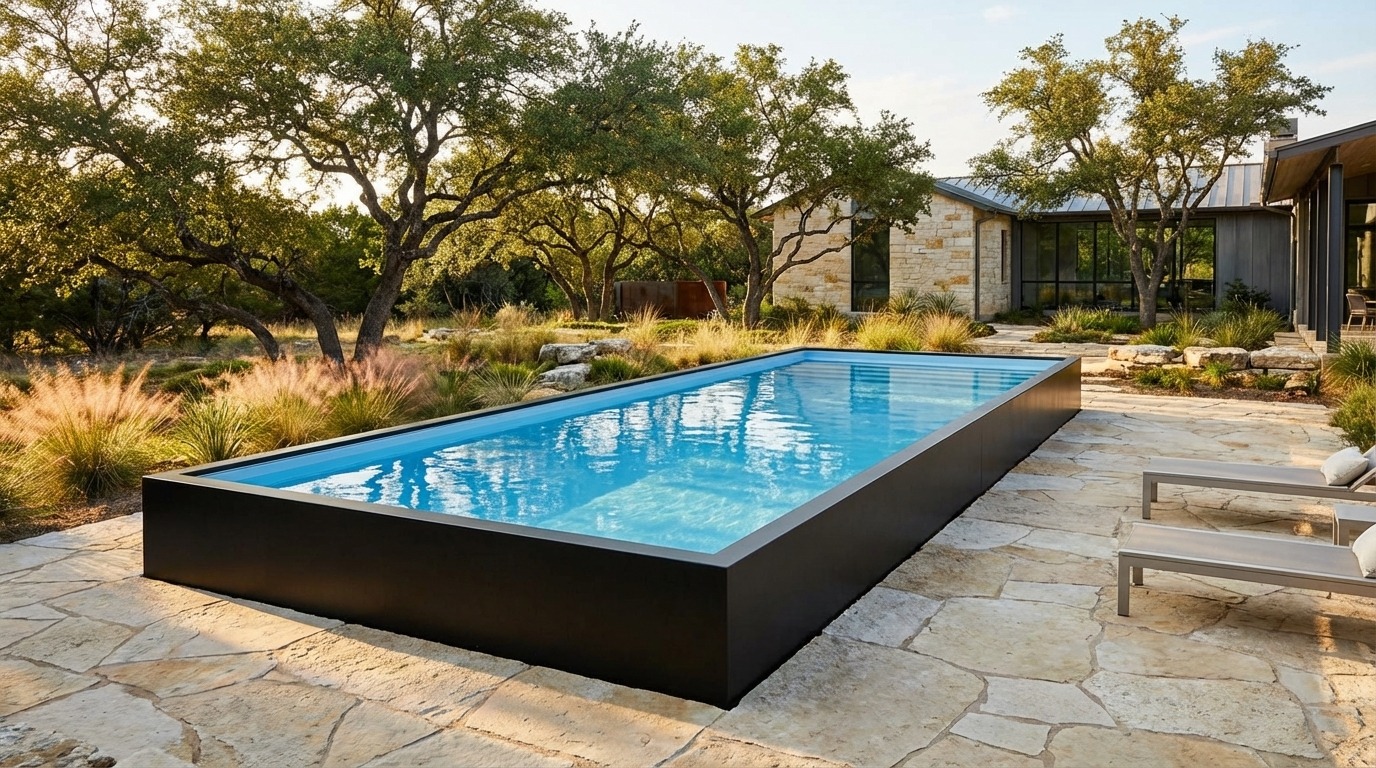 16 x 48 Midnight Black Aqua Blue Architectural Pool