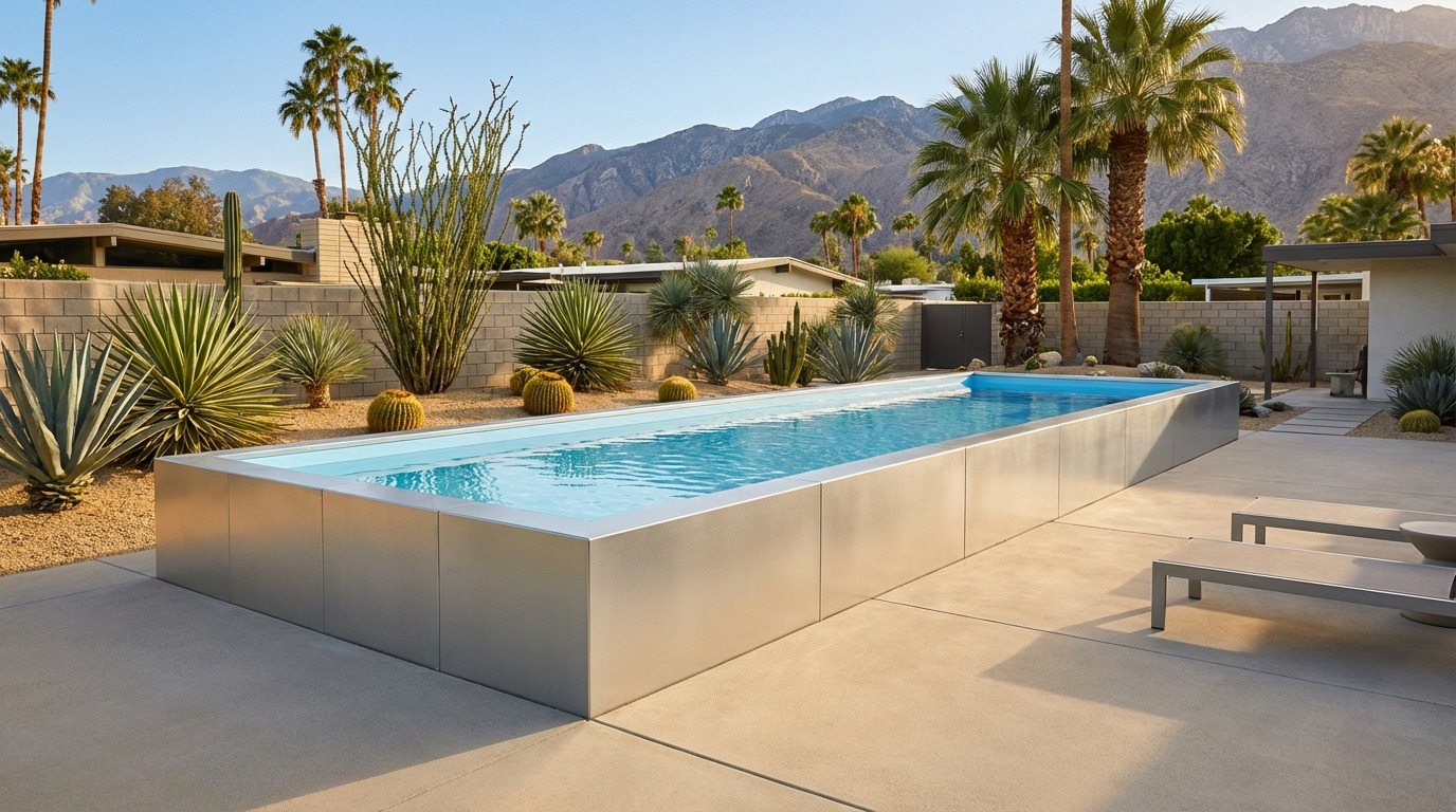 16 x 48 Platinum Silver Aqua Blue Architectural Pool