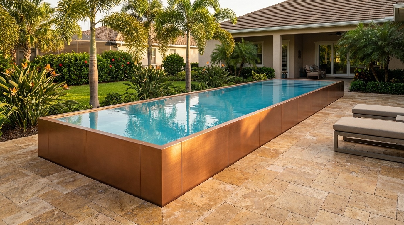 16 x 52 Espresso Copper Aqua Blue Architectural Pool