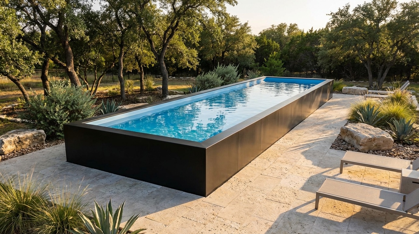 16 x 52 Midnight Black Aqua Blue Architectural Pool