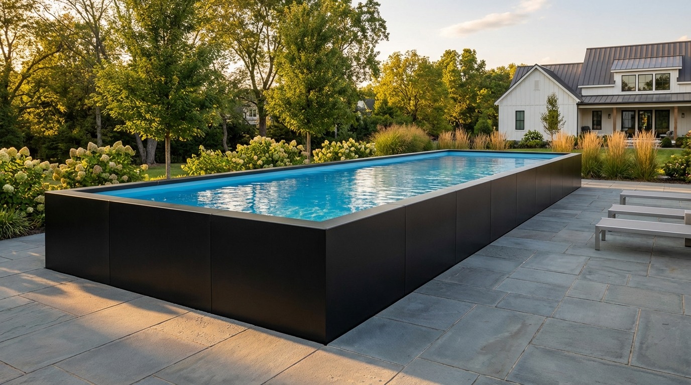 16 x 56 Midnight Black Aqua Blue Architectural Pool