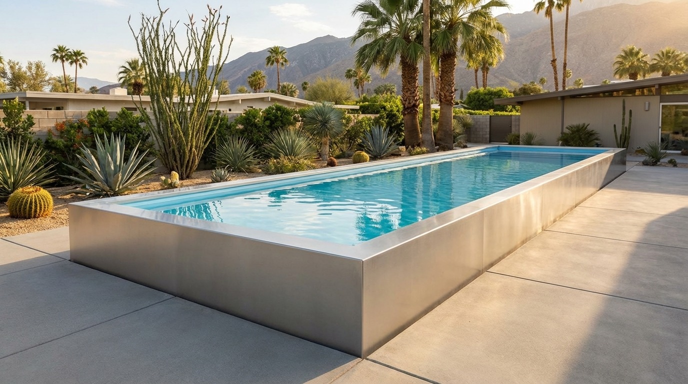 16 x 56 Platinum Silver Aqua Blue Architectural Pool