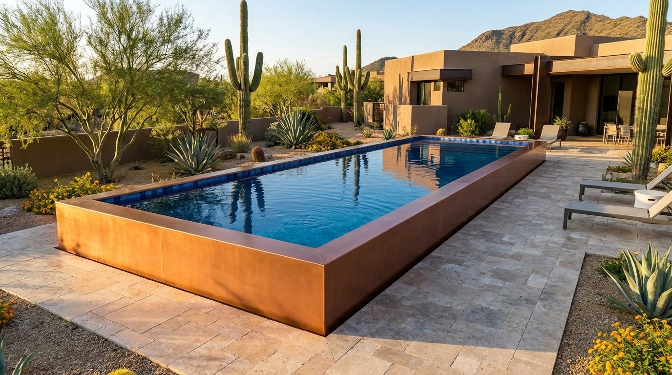16 x 60 Espresso Copper Mystic Blue Architectural Pool