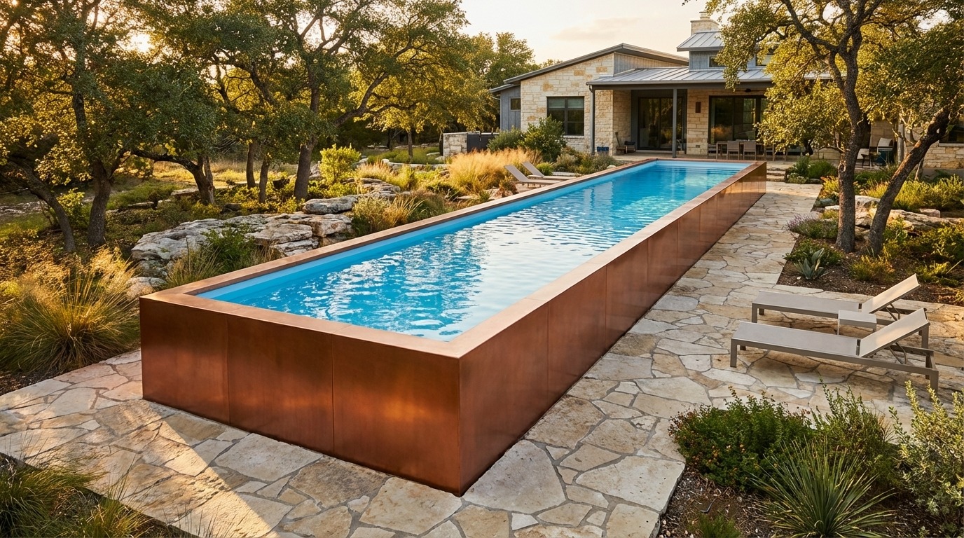 16 x 60 Espresso Copper Aqua Blue Architectural Pool
