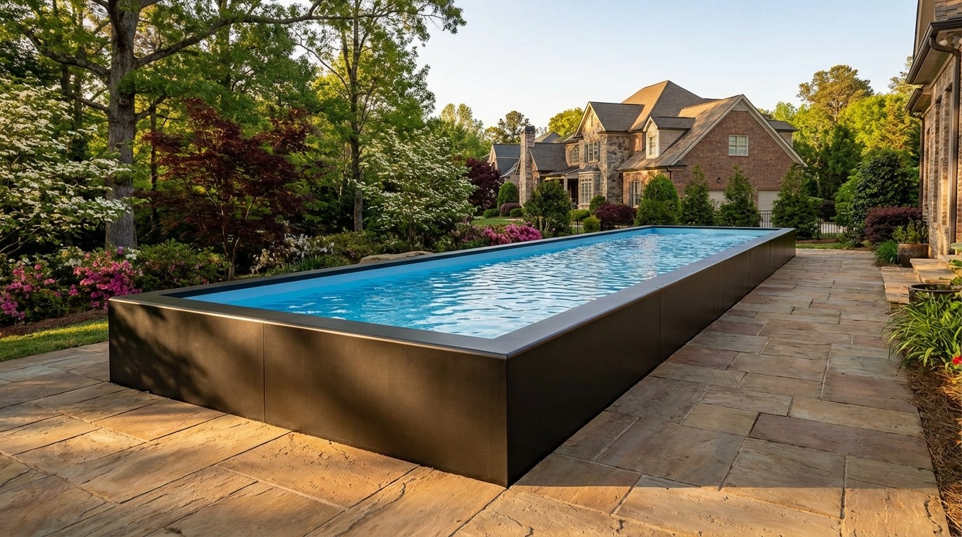 16 x 60 Midnight Black Aqua Blue Architectural Pool