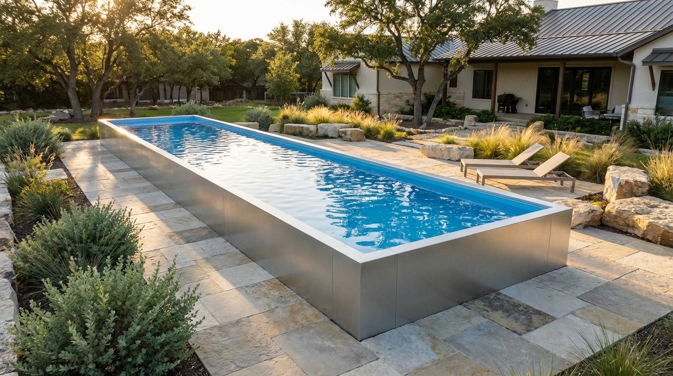 16 x 60 Platinum Silver Aqua Blue Architectural Pool