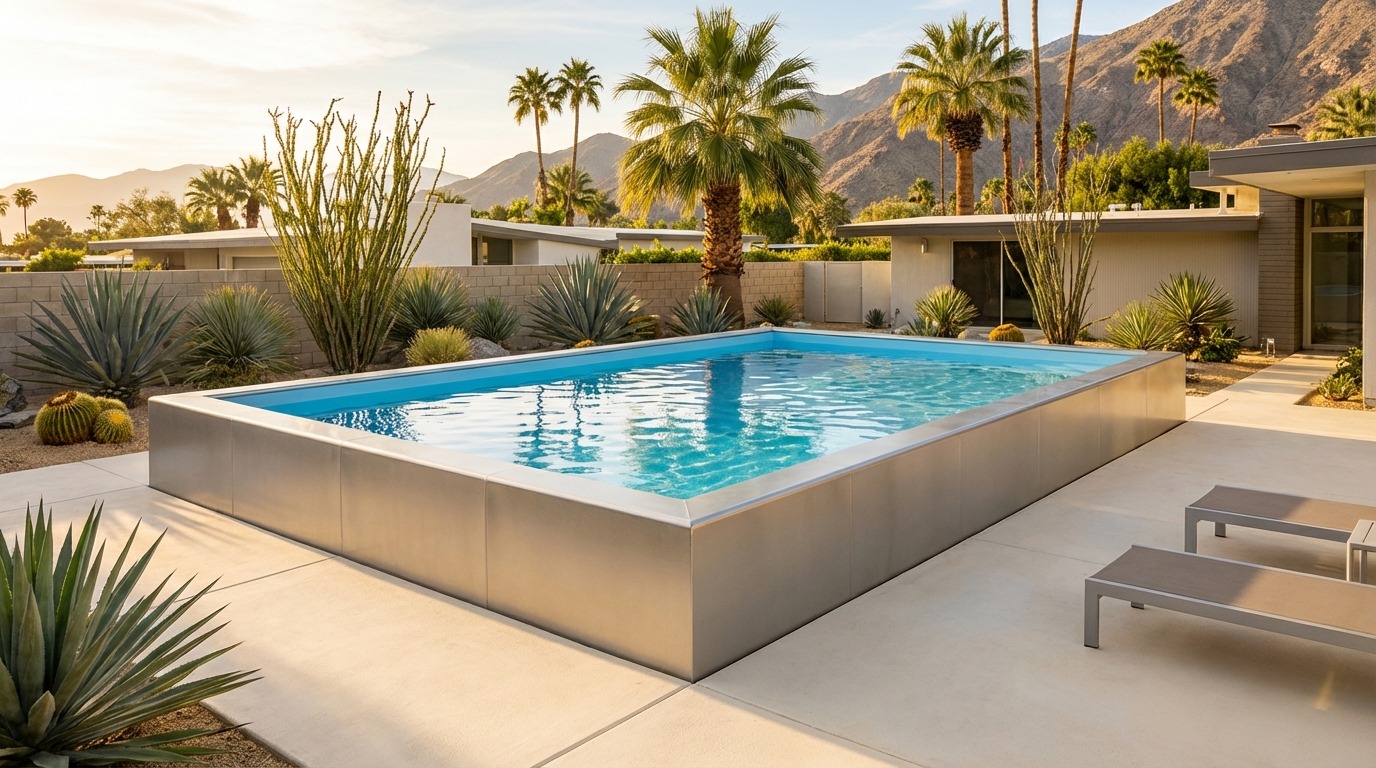 20 x 24 Platinum Silver Aqua Blue Architectural Pool