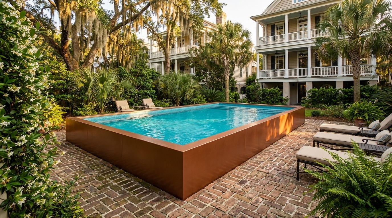 20 x 28 Espresso Copper Blue Topaz Architectural Pool