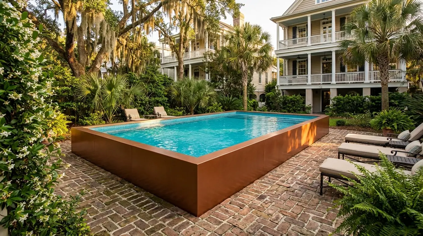 20 x 28 Espresso Copper Blue Topaz Architectural Pool