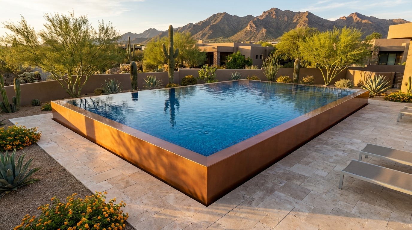 20 x 28 Espresso Copper Mystic Blue Architectural Pool