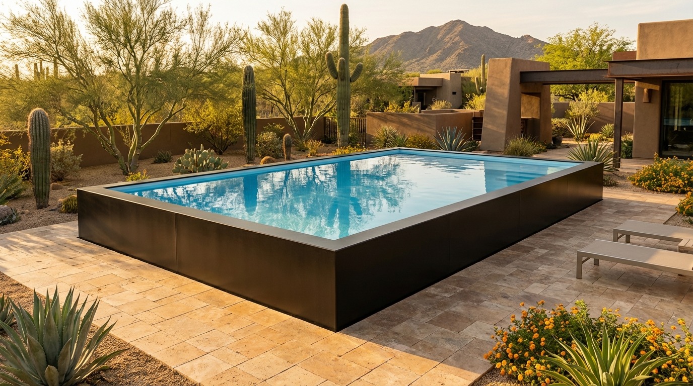20 x 28 Midnight Black Aqua Blue Architectural Pool