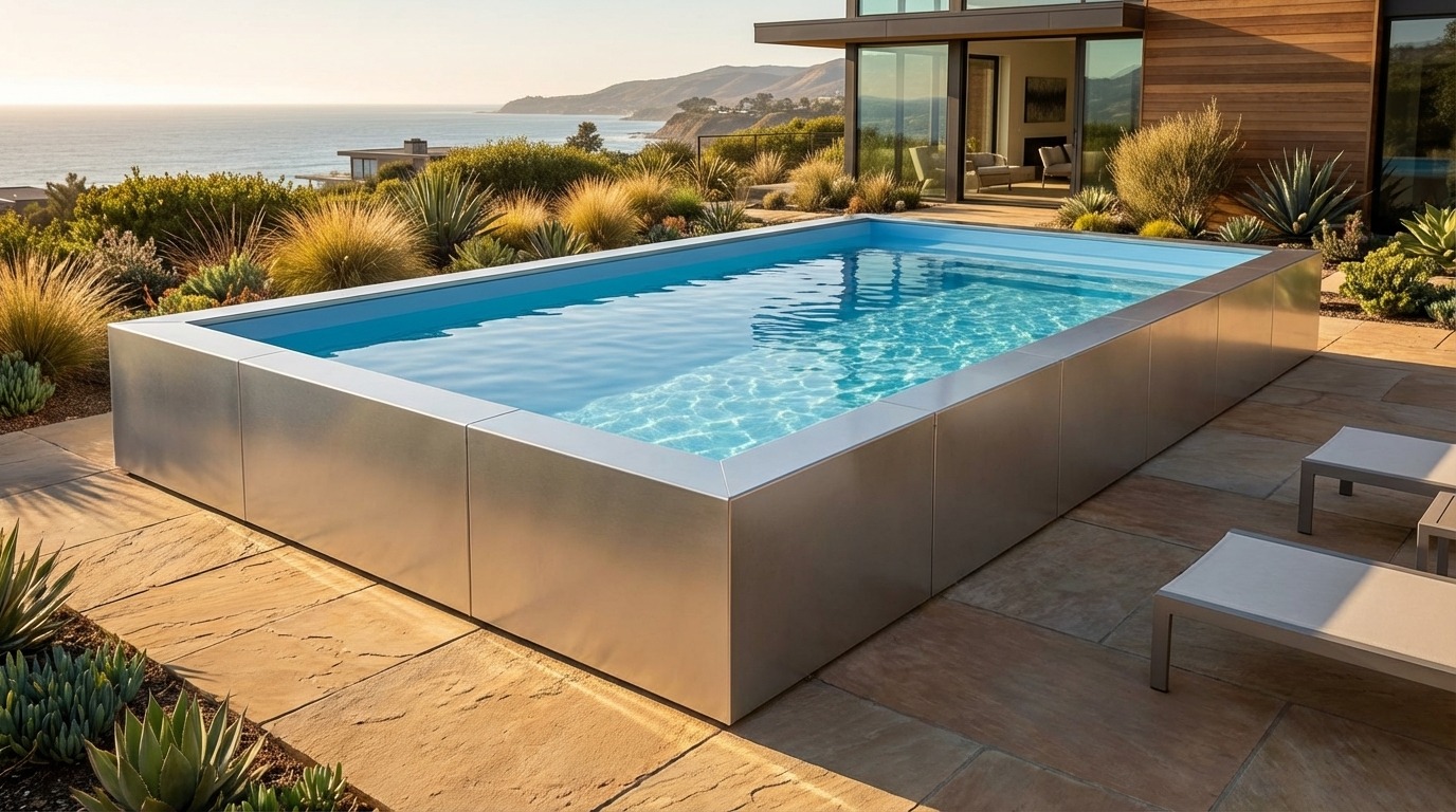 20 x 28 Platinum Silver Aqua Blue Architectural Pool