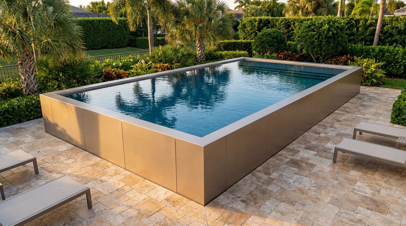 20 x 32 Champagne Mist Deep Sea Blue Architectural Pool