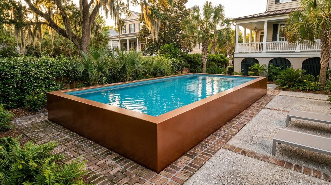 20 x 32 Espresso Copper Blue Topaz Architectural Pool