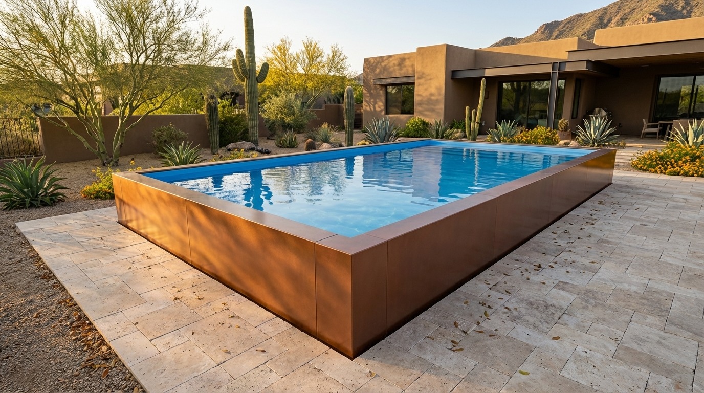 20 x 32 Espresso Copper Aqua Blue Architectural Pool