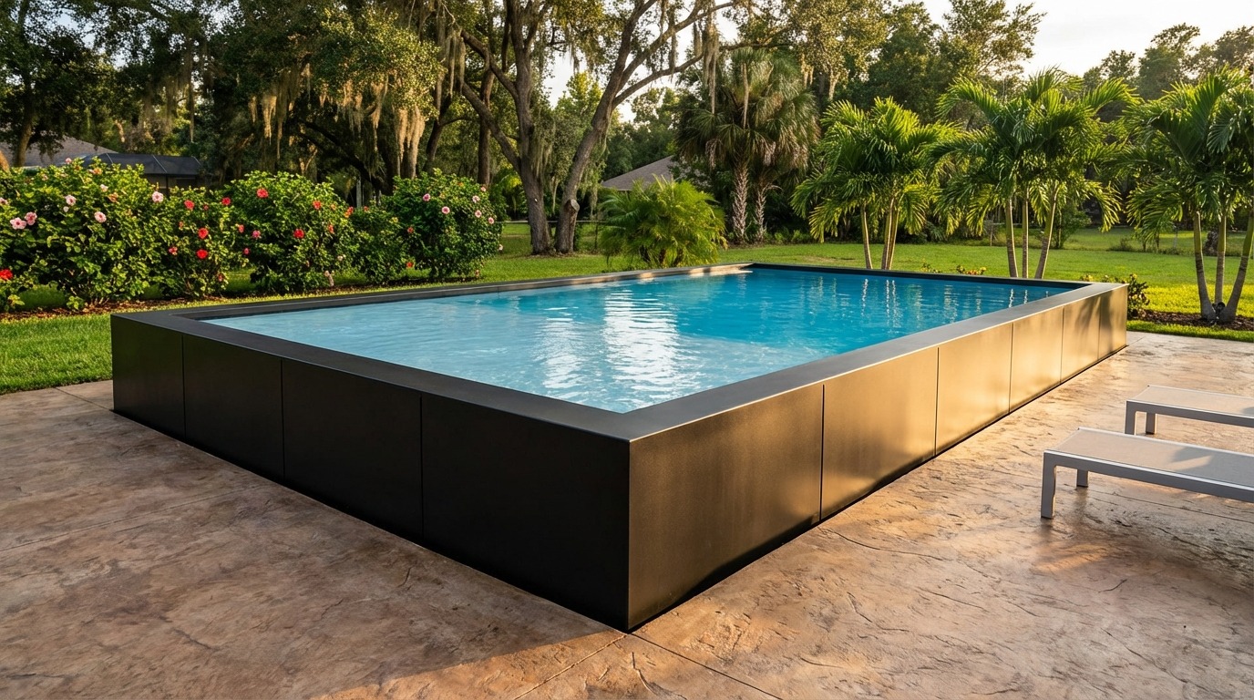 20 x 32 Midnight Black Aqua Blue Architectural Pool