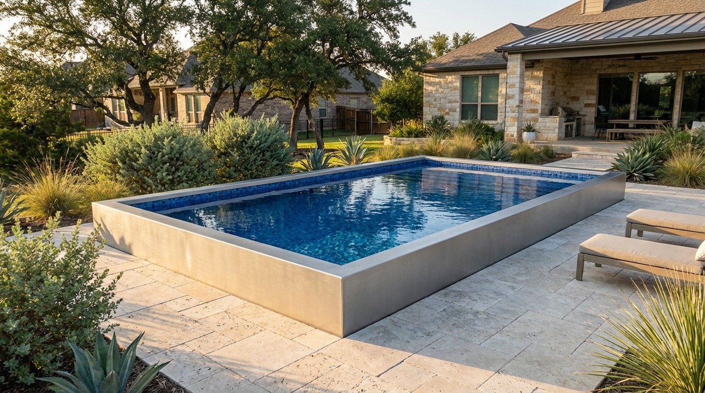 20 x 32 Platinum Silver Mystic Blue Architectural Pool