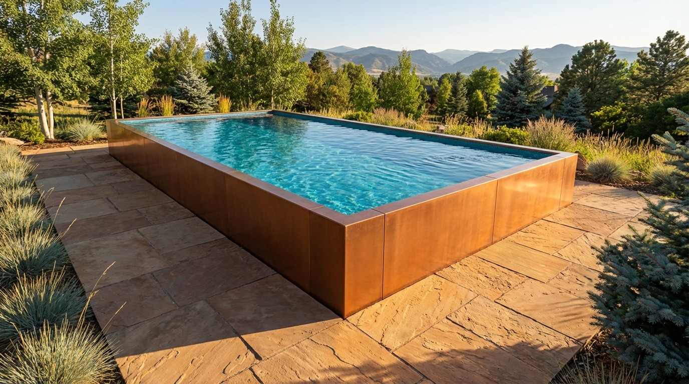 20 x 40 Espresso Copper Blue Topaz Architectural Pool