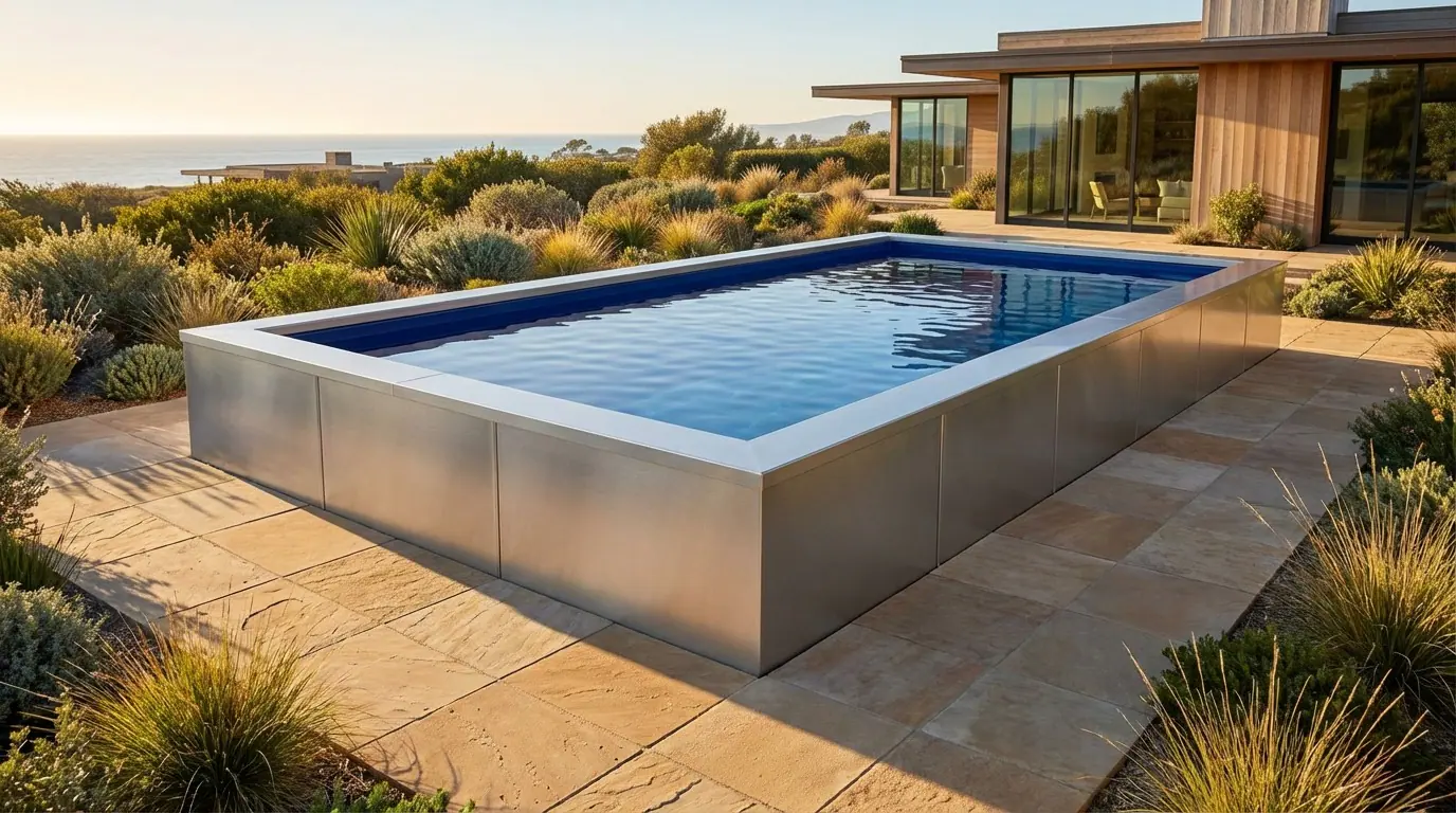 20x40 Platinum Silver with Deep Sea Blue Steel Pool