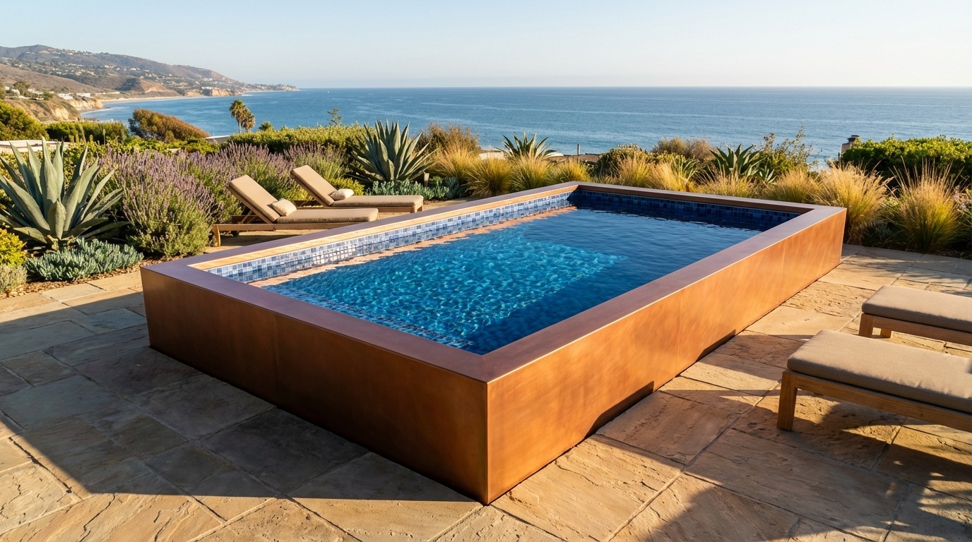 8 x 12 Espresso Copper Mystic Blue Architectural Pool