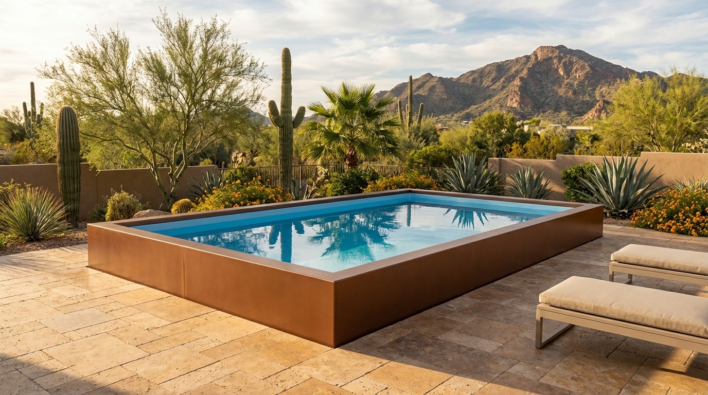 8 x 12 Espresso Copper Aqua Blue Architectural Pool