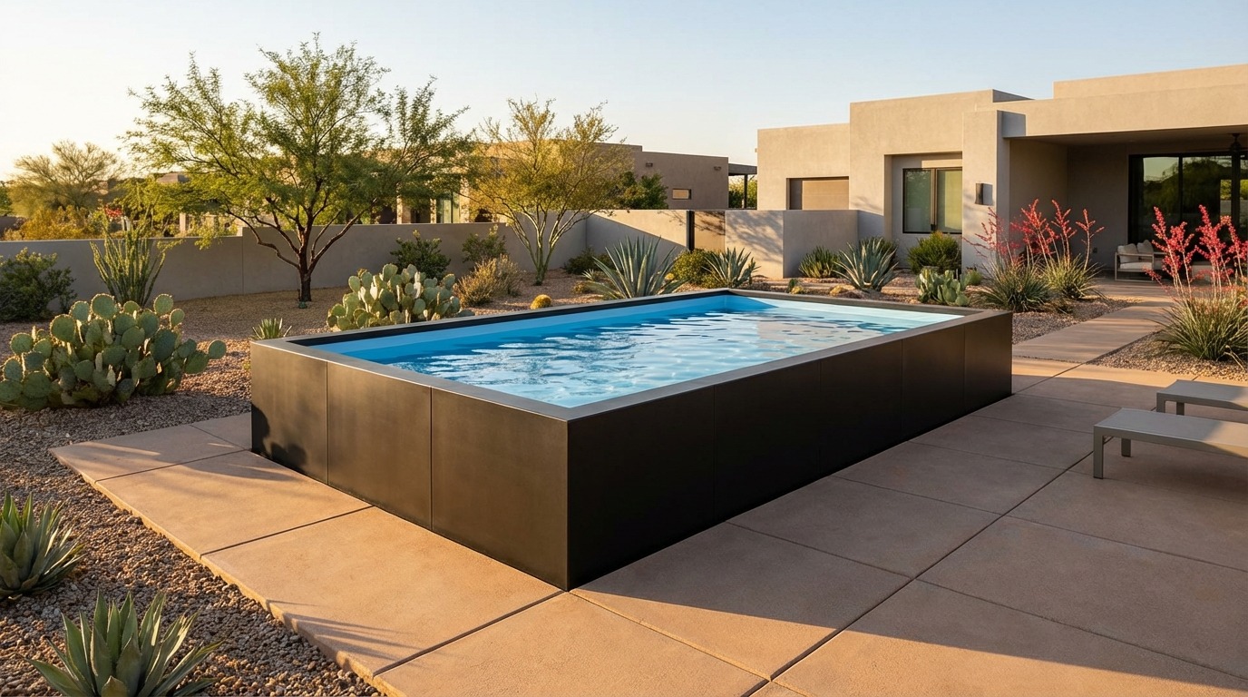 8 x 12 Midnight Black Aqua Blue Architectural Pool