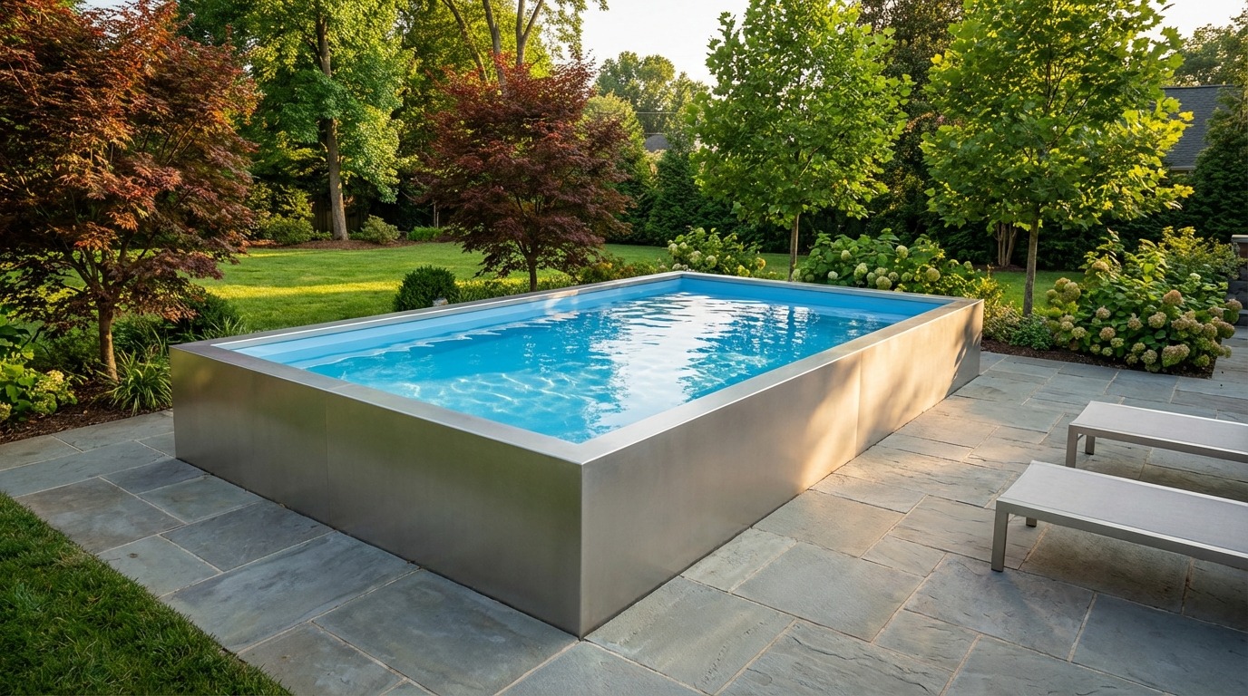 8 x 12 Platinum Silver Aqua Blue Architectural Pool