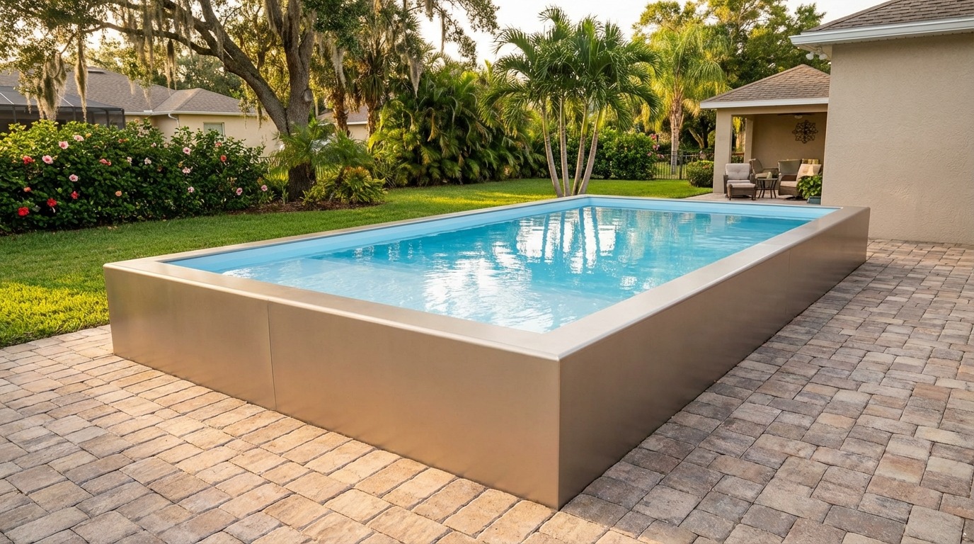 8 x 16 Champagne Mist Aqua Blue Architectural Pool