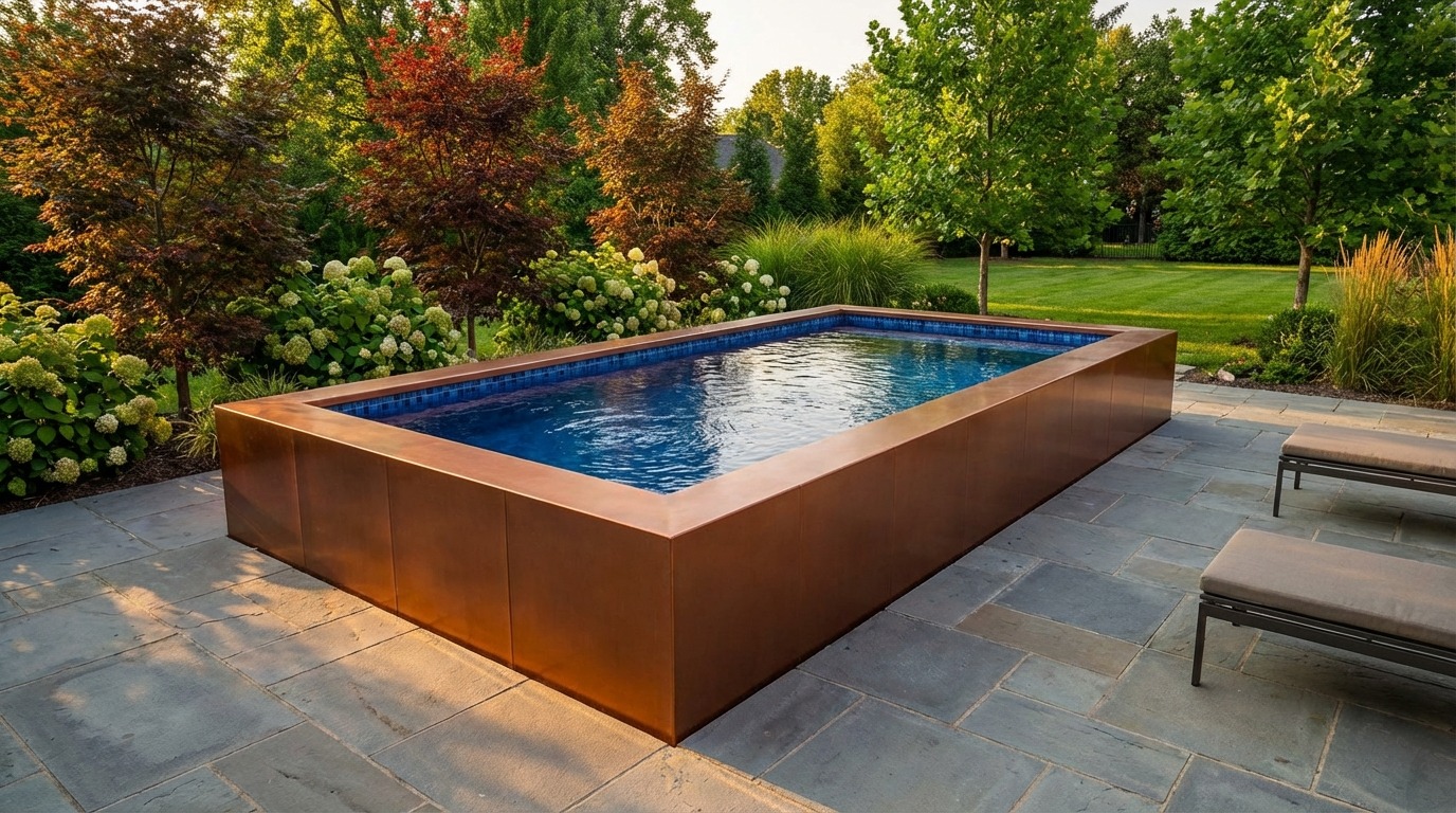 8 x 16 Espresso Copper Mystic Blue Architectural Pool