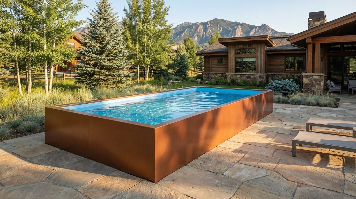 8 x 16 Espresso Copper Aqua Blue Architectural Pool