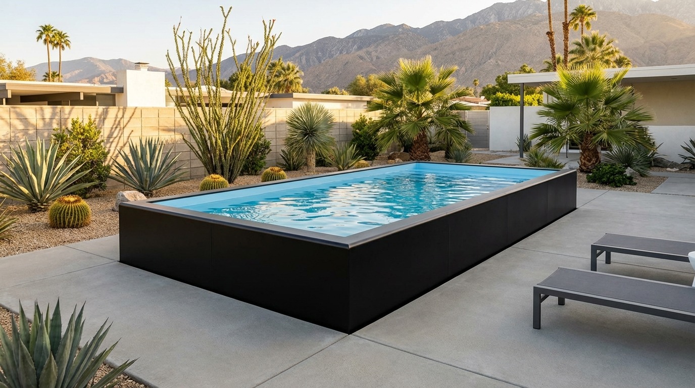 8 x 16 Midnight Black Aqua Blue Architectural Pool