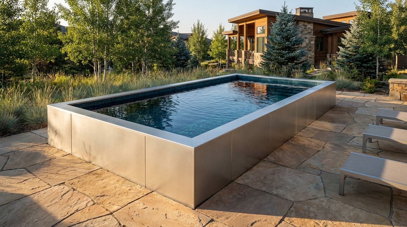 8 x 16 Platinum Silver Black Sapphire Architectural Pool