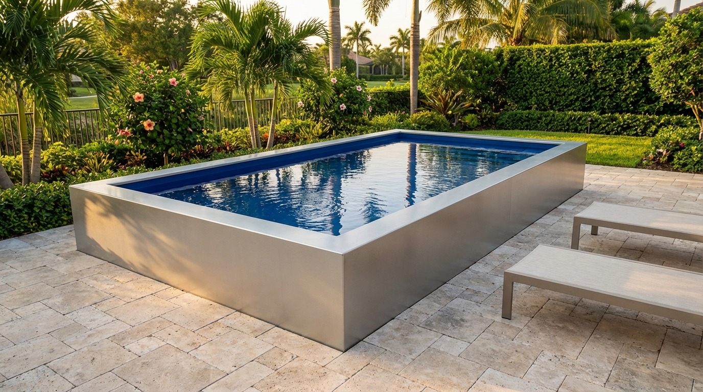 8 x 16 Platinum Silver Deep Sea Blue Architectural Pool