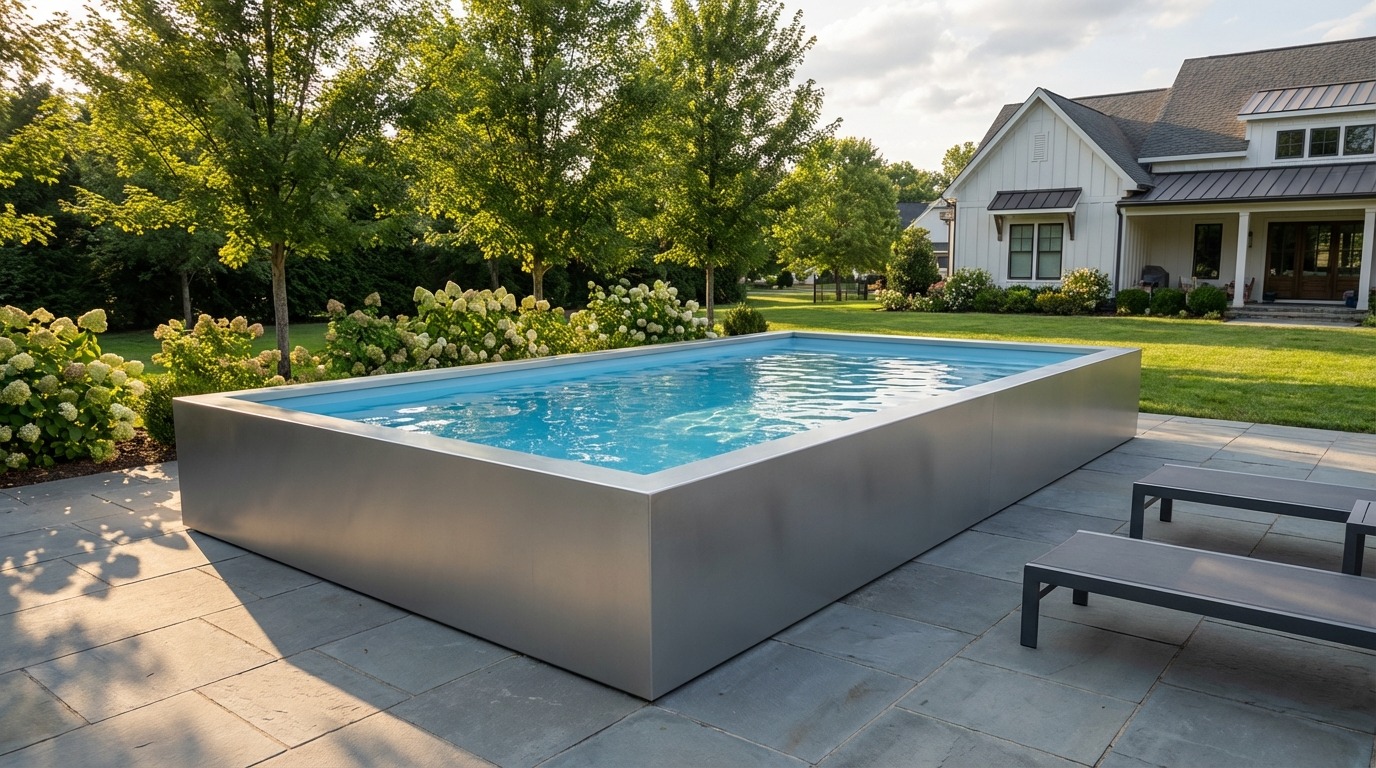 8 x 16 Platinum Silver Aqua Blue Architectural Pool